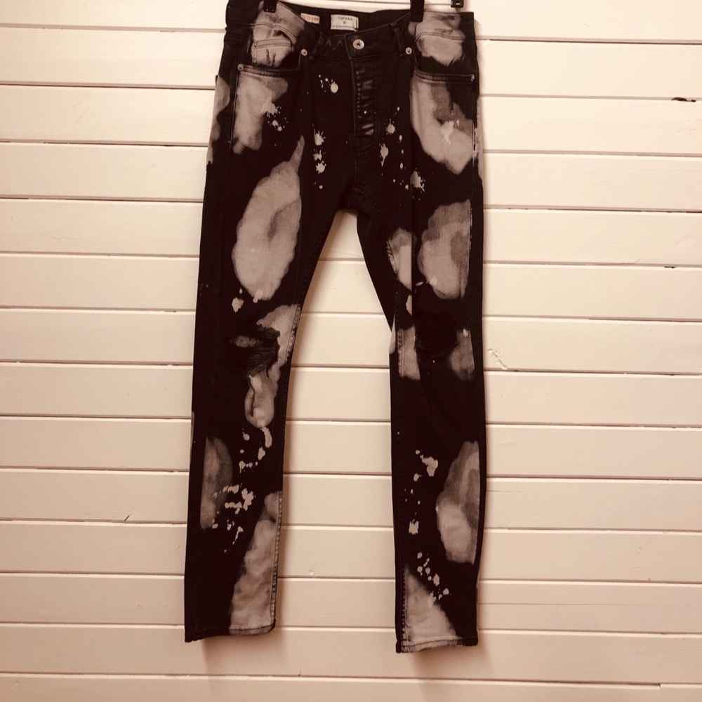 Preowned TOPMAN 32 S black and Spattered Denim